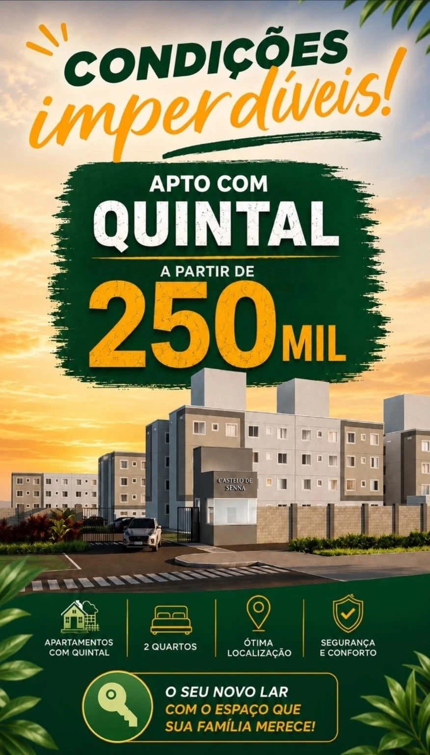 Apartamento com quintal — a partir de R$ 250 mil. Consulte condições e disponibilidade com Renato.